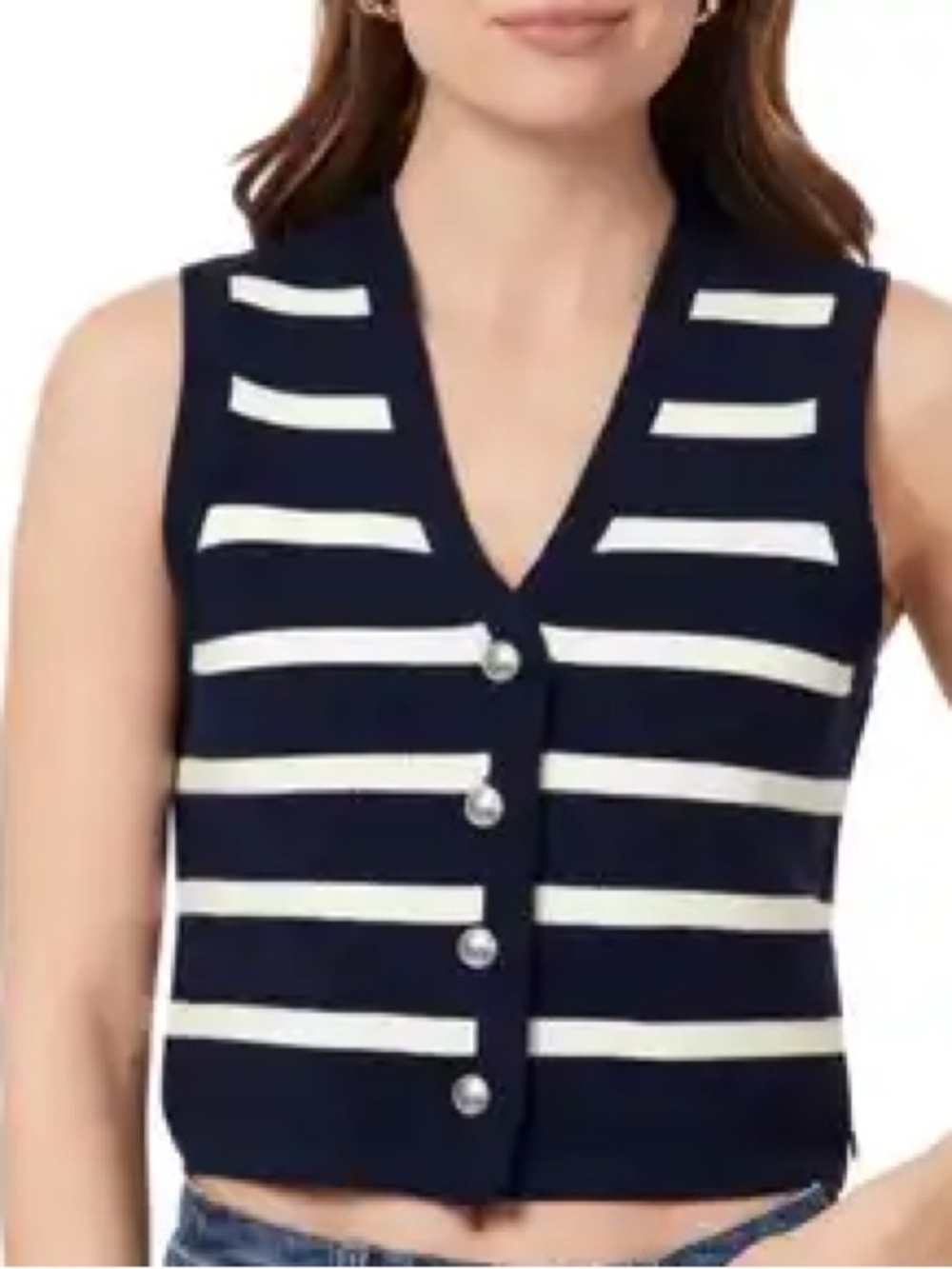 071- Scotch & Soda Navy & White Striped Knit Sweater Vest Button Front Size XL